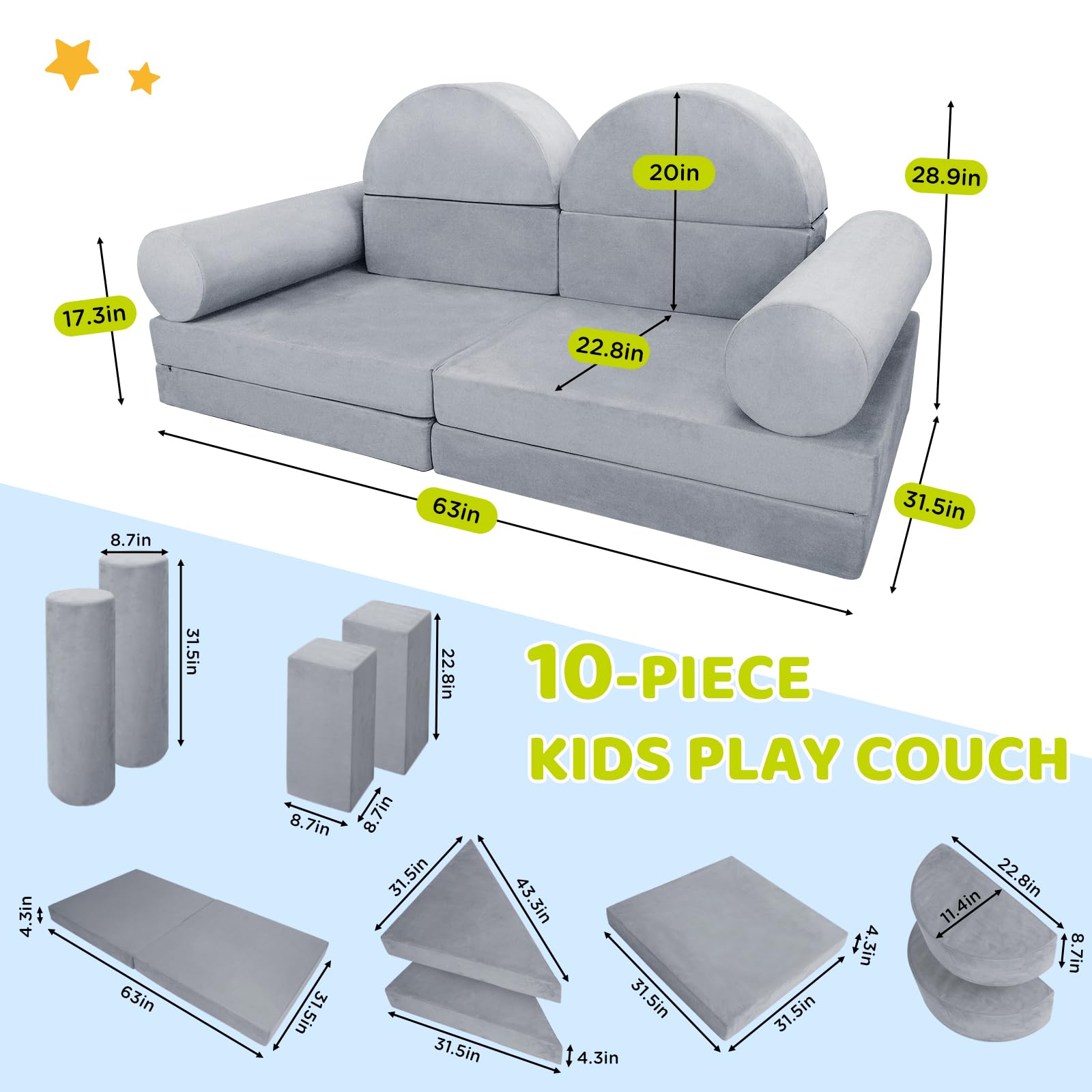 [直接受取] a depeche BMS kids sofa hoopyosms Modular Kids Play Couch Set 11 Piece Convertible